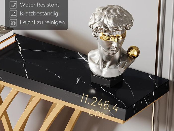 Gold Console Table, 150 x 29.5 x 80 with Lattice Metal Base for Entrance,