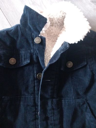 Navy corduroy fleece lined warm jacket. Suit boy or girl. Age 3 to 4.
