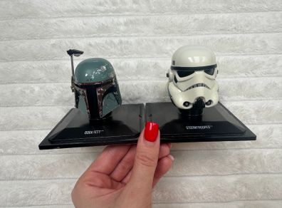 STAR WARS Stormtrooper Boba Fett Helmet 1/5 Collection MISB Used Part of Stormtrooper's head is Yellow Damaged Boxes Please see photos