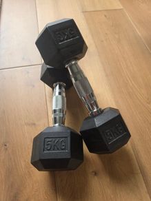 Pair of 5kg Rubber Hex Dumbbells