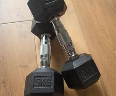 Pair of 5kg Rubber Hex Dumbbells