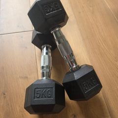 Pair of 5kg Rubber Hex Dumbbells