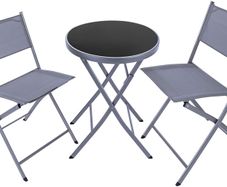 Bistro Set, Table with Glass Top and 2 Chairs, Robust Steel Frame, Easy to Assemble and Dismantle, Various Colours