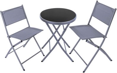 Bistro Set, Table with Glass Top and 2 Chairs, Robust Steel Frame, Easy to Assemble and Dismantle, Various Colours