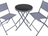 Bistro Set, Table with Glass Top and 2 Chairs, Robust Steel Frame, Easy to Assemble and Dismantle, Various Colours