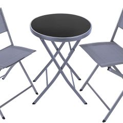 Bistro Set, Table with Glass Top and 2 Chairs, Robust Steel Frame, Easy to Assemble and Dismantle, Various Colours