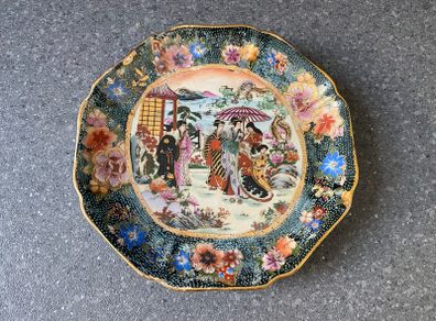 Vintage Satsuma Chinese Hand Painted Plate Geishas