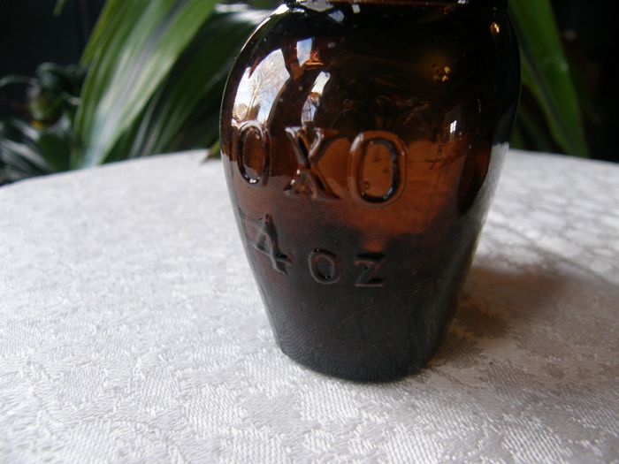 Antique Amber Glass OXO & Bovril Bottles. Set of 2, 4oz and 1oz. c.1900-1930. Excellent Antique Condition
