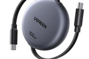 Retractable USB C to USB-C Charger Cable 100W Fast Charging 4-Length Adjustable (0.36/0.6/0.82/1M) Auto Rewind Type C Lead For MacBook, iPad, iPhone Air/17/16, Galaxy S25, 1M Max, Black