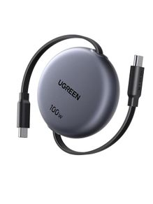 Retractable USB C to USB-C Charger Cable 100W Fast Charging 4-Length Adjustable (0.36/0.6/0.82/1M) Auto Rewind Type C Lead For MacBook, iPad, iPhone Air/17/16, Galaxy S25, 1M Max, Black