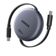 Retractable USB C to USB-C Charger Cable 100W Fast Charging 4-Length Adjustable (0.36/0.6/0.82/1M) Auto Rewind Type C Lead For MacBook, iPad, iPhone Air/17/16, Galaxy S25, 1M Max, Black