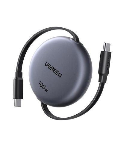 Retractable USB C to USB-C Charger Cable 100W Fast Charging 4-Length Adjustable (0.36/0.6/0.82/1M) Auto Rewind Type C Lead For MacBook, iPad, iPhone Air/17/16, Galaxy S25, 1M Max, Black