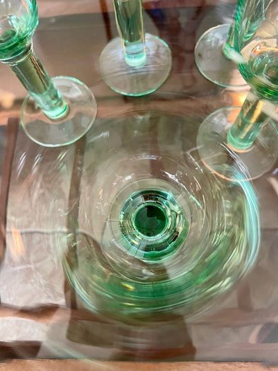 Tall Vintage Artisan Green Wine Water Glasses Sweden 1990s