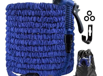 100FT Garden Hoses Expandable with 3/4", 1/2" Fittings, Expanding Magic Hose, with 7 Function Spray Nozzle, Anti-Leakage Latex Core Hosepipe (30M)