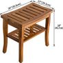 Teak Shower Bench, Spa Bath Shower Stool with Storage Shelf, Wooden Seat Stool for Bathroom Image 2