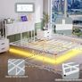Floating Double Bed Frame with LED Lights & USB Charging Station Upholstered Headboard Storage Image 4