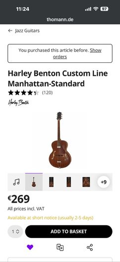 Harley Benton Custom Line Manhattan w/DeArmond pickup