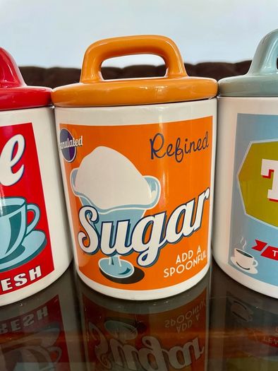 3 x Retro 50s 60s Multi Color Classic Tea Coffee Sugar Set
