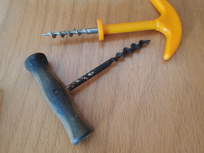 2 vintage corkscrews, with Wooden & Plastic handles