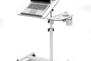 Height Adjustable Computer Desk on Wheels, Rolling Laptop Desk with Cooling Fan, Overbed Table with Mouse Tray, Laptop Table with Pen Holder, Bedside Table for Home Office, White