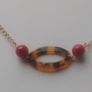 Gold Tone Tortoiseshell and Pink Bead Necklace 14 Inch Image 2