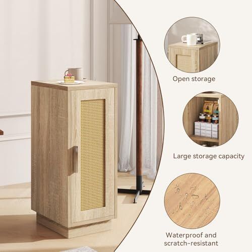 Slim Bedside Table Set of 2, Rattan
