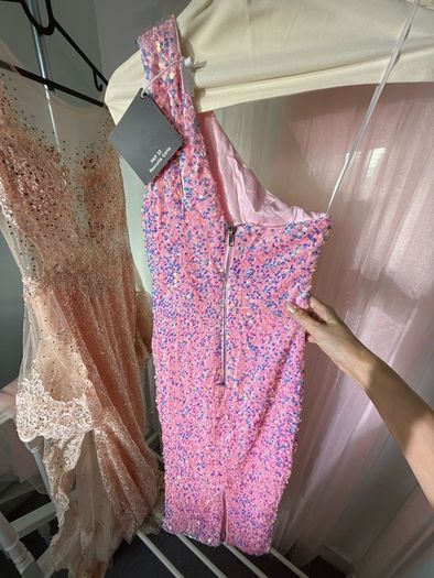 Pink Iridescent Sequin One-Shoulder Bodycon Dress