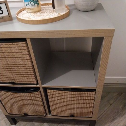 Ikea Kallax Unit, includes metal base frame and 4 bamboo inserts.