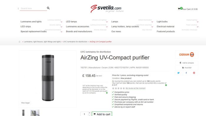 AirZing UV-Compact ! OSRAM ! UV-Sterilisator ! BRAND NEW ! Never Used ! RRP 150 Euro !