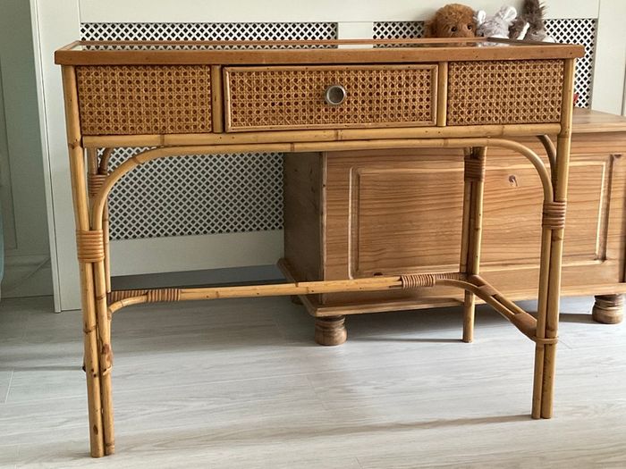 Vintage Mid Century Cane & Bamboo dressing table/console