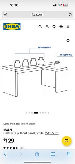 Large Malm desk with pull out slider
