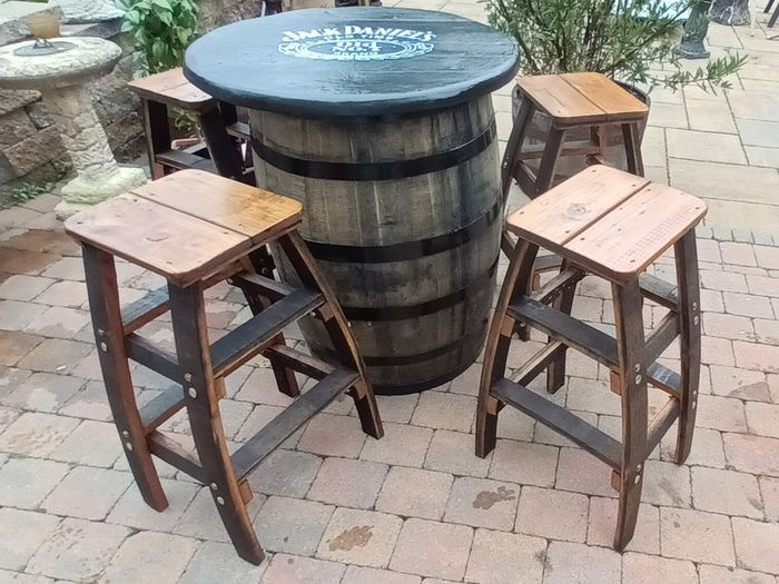 Oak barrel  with stools for garden patio bar mancave