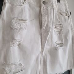 PRIMARK White Denim Ripped Skirt Sz 14