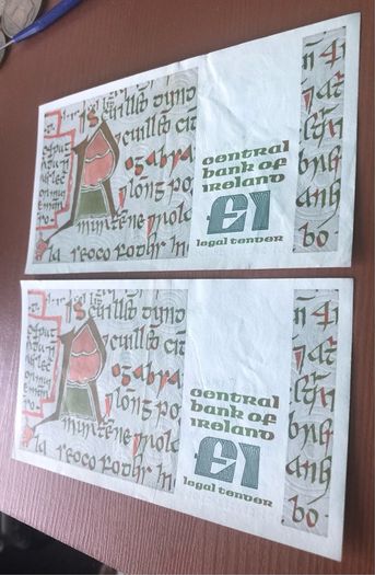 Two irish one pound punt notes