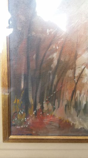 Vintage Oil On Canvas Landscape Wood 40 x 30 cm