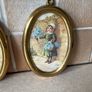 Vintage Pair Wall oval Brass frames features a young girl holding flowers Image 3