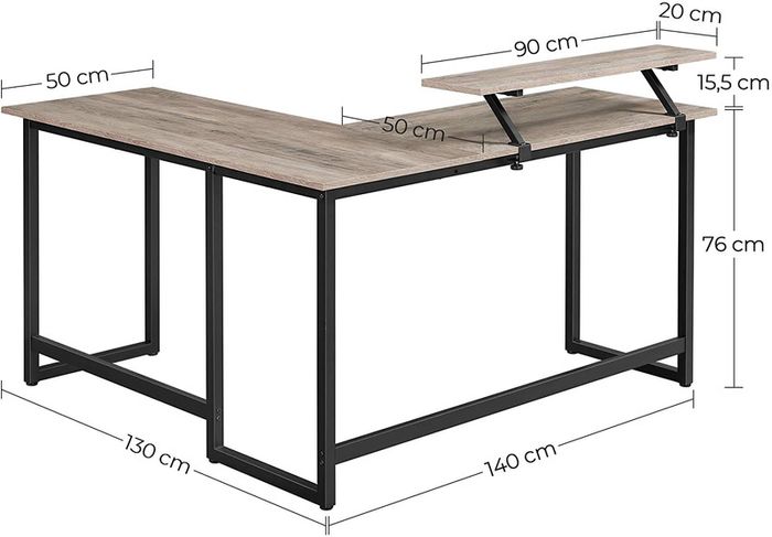 L-Shaped Desk, Corner Table with Monitor Stand, for Studying, Playing, Working, Space Saving, Adjustable Feet, Metal Frame, Easy Assembly, Taupe and Black