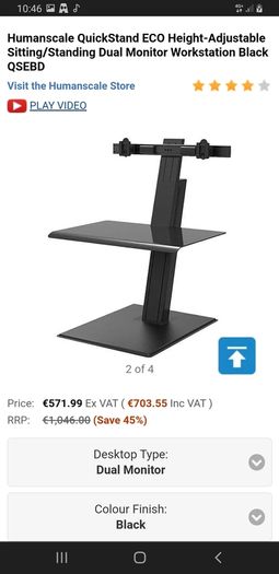 Humanscale Sit Stand Desk Height Adjustable Dual Monitor Workstation Black