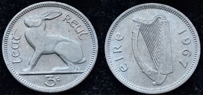 [#440] - Ireland 1967 | 3 Pence | Irish 3d | Hare | KM.12a | MS