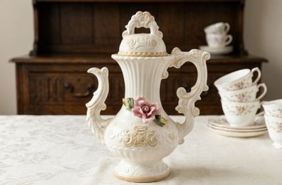 Capodimonte Italy Ornate Lidded Pitcher