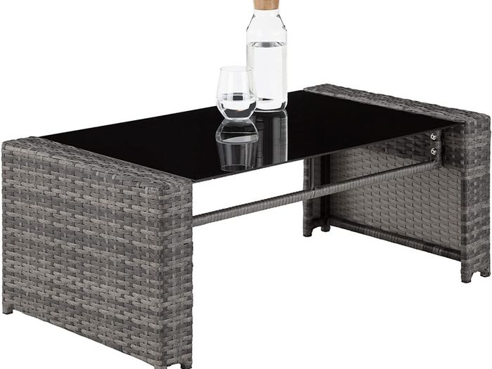 polyrattan seating group for 4 people, 12 pieces, garden furniture set with sofa, armchair and table, including seat and back cushions, for garden, terrace and balcony (grey)