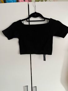 Black ribbed Bardot top