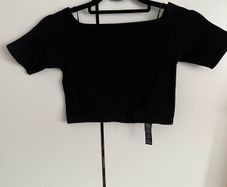 Black ribbed Bardot top