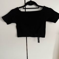 Black ribbed Bardot top