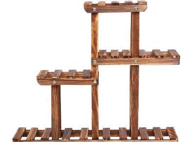 Carbonized Wood Plant Stand Multi Tier Succulent Rack Mini Desktop Plant Holder for Outdoor Balcony Garden