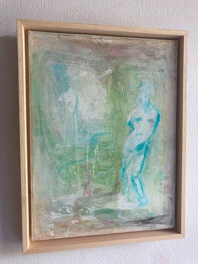Original Painting Free Frame Biophilic Palette Painting of gardrn Roman statue Quiet Luxury Aesthetic