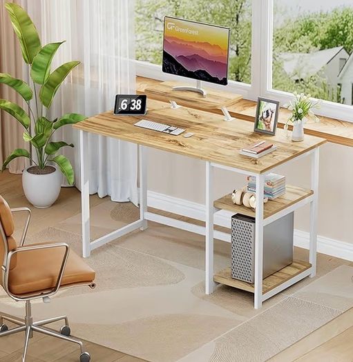 Office Desk with Monitor Stand,100cm Computer Desk with Reversible Storage Shelves,Study Desk for Home and Small Spaces,Oak