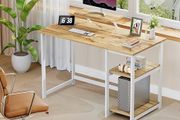 Office Desk with Monitor Stand,100cm Computer Desk with Reversible Storage Shelves,Study Desk for Home and Small Spaces,Oak
