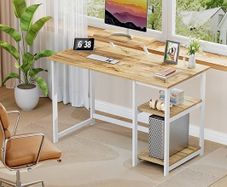 Office Desk with Monitor Stand,100cm Computer Desk with Reversible Storage Shelves,Study Desk for Home and Small Spaces,Oak