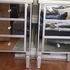 mirrored bedside lockers x2